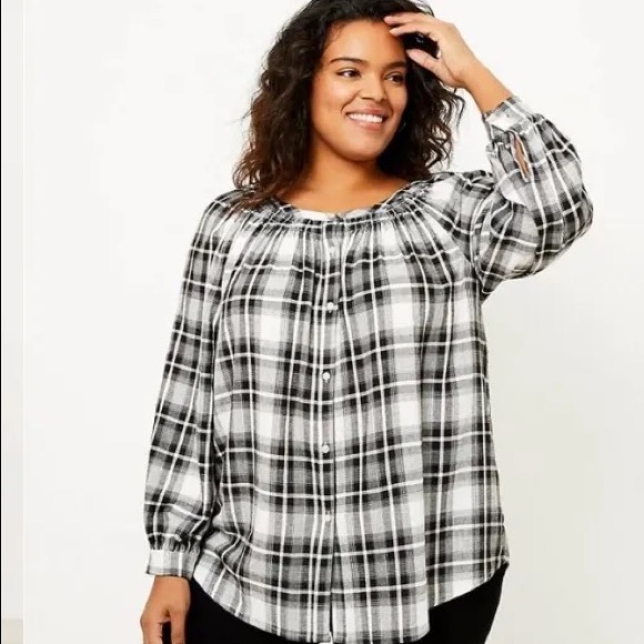 LOFT Tops - LOFT | Plus Plaid Smocked Neck Tunic Shirt